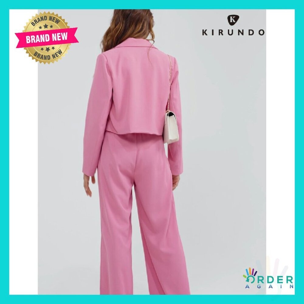 Cropped Blazer Wide Leg Pants Suit Set Business Casual Elegant Work Office - Picture 6 of 6